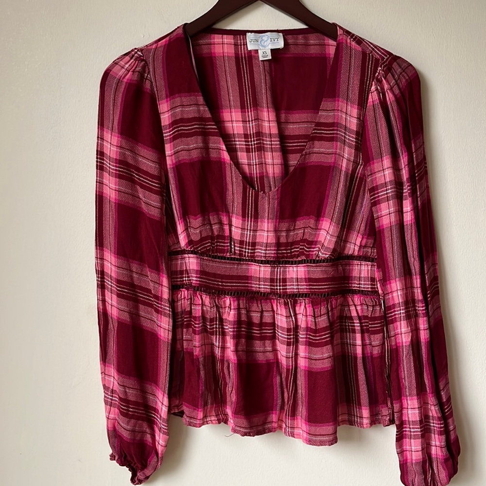 Jun & Ivy plaid boho top